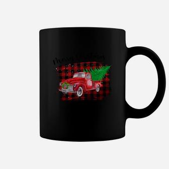 Red Truck Merry Christmas Holiday Christmas Tree Red And White Plaid Coffee Mug - Seseable