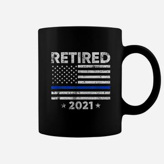 Retired 2021 Police Officer Retirement Gift Thin Blue Line Coffee Mug - Seseable