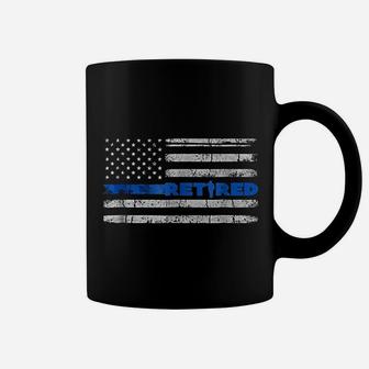 Retired Police Officer Thin Blue Line Flag Retirement Coffee Mug - Seseable