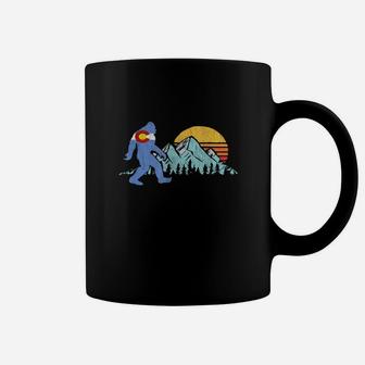 Retro Bigfoot Sun And Mountain State Flag Of Colorado Coffee Mug - Seseable