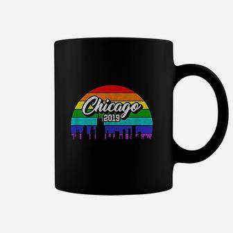 Retro Style Rainbow Sunset Souvenir 2019 Chicago Gay Pride Coffee Mug - Seseable