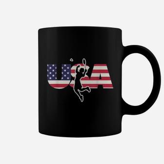 Retro Usa Badminton American Gifts For Us Badminton Player Coffee Mug - Seseable