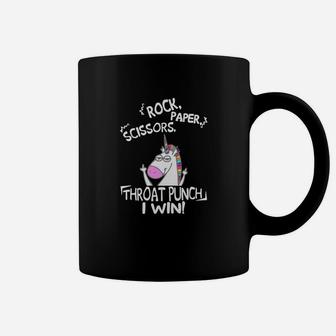 Rock Paper Scissors Throat Punch I Win Unicorn Coffee Mug - Seseable