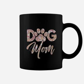 Rose Pink Dog Mom Text Pet Paw Print Animal Lover Coffee Mug - Seseable