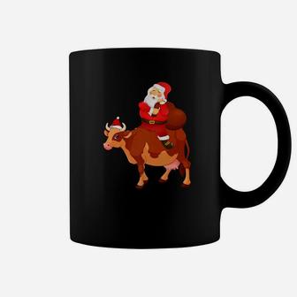 Santa Riding Cow Tee Christmas Pajama Gifts Xmas Funny Coffee Mug - Seseable