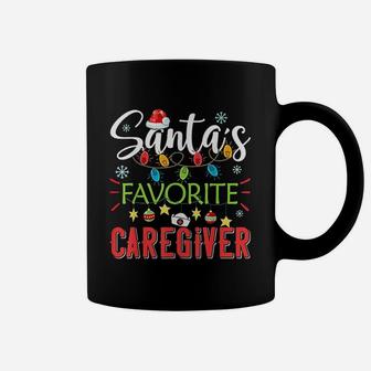 Santas Favorite Caregiver Xmas Light Santa Hat Christmas Coffee Mug - Seseable