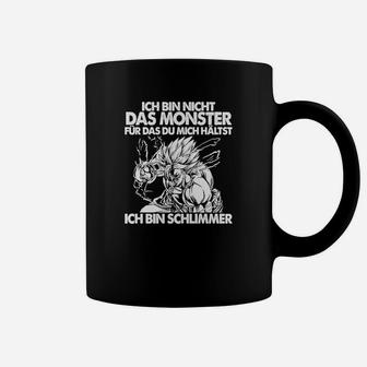 Schwarzes Tassen mit Drachen & Spruch: Ich bin schlimmer als das Monster - Seseable