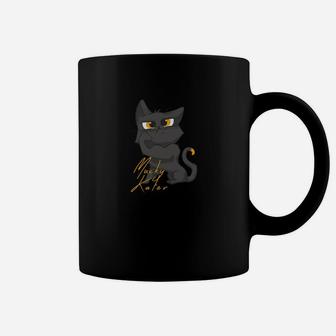 Schwarzes Tassen mit grimmiger Katze & goldenen Akzenten, Modisches Tee - Seseable