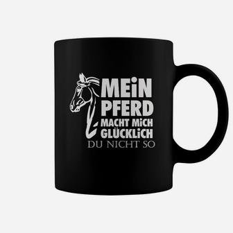 Schwarzes Tassen mit Pferdemotiv - Mein Pferd macht mich glücklich Humor - Seseable