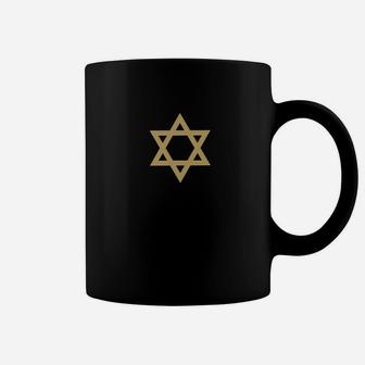 Schwarzes Unisex Tassen mit Goldenem Davidstern-Design, Jüdische Symbolik - Seseable