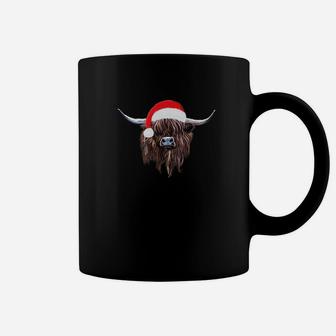 Scottish Highland Cow Christmas Santa Hat Coffee Mug - Seseable