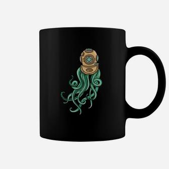 Scuba Diver Octopus Illustration Gift Sea Diving Coffee Mug - Seseable
