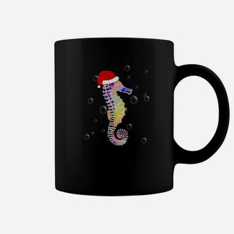 Seahorse Christmas With Santa Hat Beach Christmas Coffee Mug - Seseable