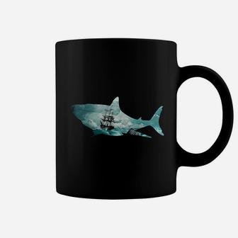 Shark Retro Vintage Ship In A Storm Coffee Mug - Seseable