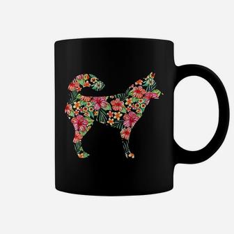 Siberian Husky Flower Funny Dog Silhouette Floral Gift Women Coffee Mug - Seseable