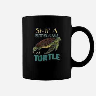 Skip Plastic Straw Save A Turtle Earth Day Climate Change Coffee Mug - Seseable