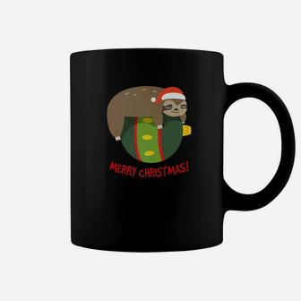 Sleeping Sloth On A Christmas Ball Santa Hat Snow Coffee Mug - Seseable