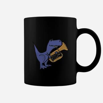 Smiletodaytees Funny T-rex Dinosaur Playing Tuba T-shirt Coffee Mug - Seseable