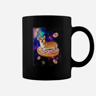 Space Corgi Riding Donuts In Galaxy Funny Corgi Coffee Mug - Seseable