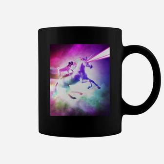 Space Pug On Flying Rainbow Unicorn With Laser Eyes Coffee Mug - Seseable