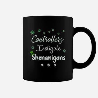 St Patricks Day Shamrock Controllers Instigate Shenanigans Funny Saying Job Title Coffee Mug - Seseable