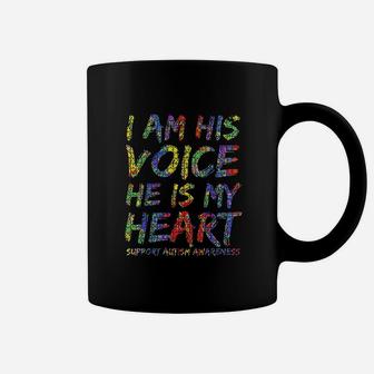 Support Awareness Moms I Am His Voice He Is My Heart Coffee Mug - Seseable