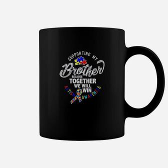 Supporting My Brother Autism Awareness Ribbon Heart Coffee Mug - Seseable