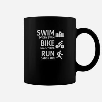 Swim Bike Run Daddy Funny Triathlon Dad Coffee Mug - Seseable