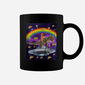 Taco Kitty Rainbow Laser Eye T-rex Riding Space Cat Coffee Mug - Seseable