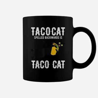 Taco Tuesday Black Cat Funny Spelled Backwards Tacocat Coffee Mug - Seseable