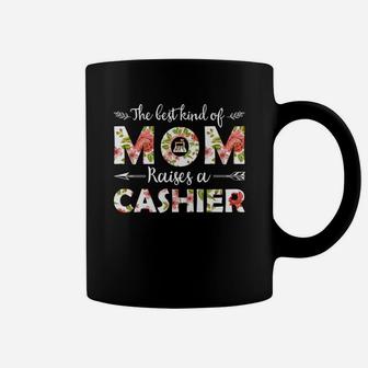 The Best Kind Of Mom Raises A Cashier Floral Gift For Mom Job Title Coffee Mug - Seseable