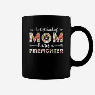 The Best Kind Of Mom Raises A Firefighter Floral Gift For Mom Job Title Coffee Mug - Seseable