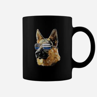 Thin Blue Line Flag German Shepherd Police Dog Gift Coffee Mug - Seseable
