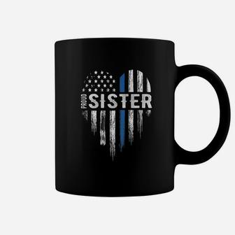 Thin Blue Line Heart Proud Sister Police Coffee Mug - Seseable