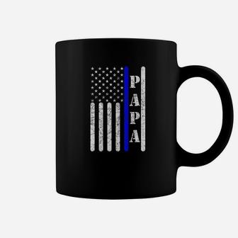 Thin Blue Line Papa Police Vintage American Flag Gift Coffee Mug - Seseable