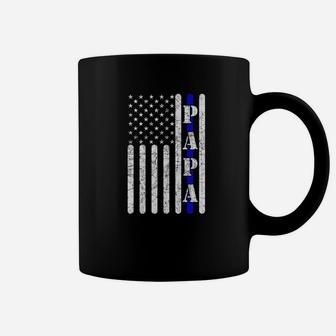 Thin Blue Line Papa Shirt Vintage Police American Flag Gift Coffee Mug - Seseable