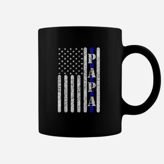 Thin Blue Line Papa Vintage Police American Flag Grandpa Coffee Mug - Seseable