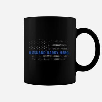 Thin Blue Line Usa Flag Police Husband Daddy Hero Coffee Mug - Seseable