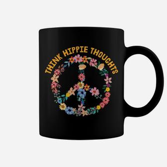 Think Hippie Thoughts Peace Sign Floral Flowers Coffee Mug - Seseable