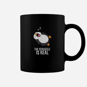 Tired Penguin Pyjama Lazy Penguin The Struggle Is Real Coffee Mug - Seseable