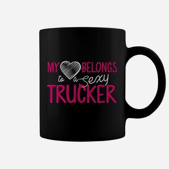 Truck Driver Wife My Heart Belongs To A Trucker Coffee Mug - Seseable