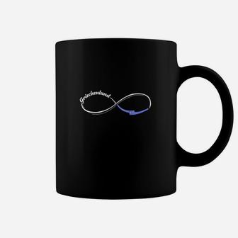 Unendlichkeitszeichen Schwarzes Tassen mit Blauem Akzent, Designer Tee - Seseable