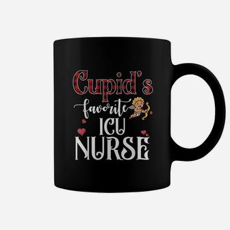 Valentine Day Cupid Favorite Icu Nurse Buffalo Plaid Coffee Mug - Seseable