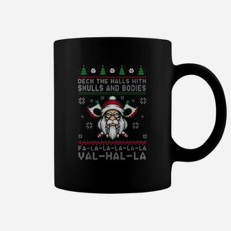 Viking Deck The Halls With Skull And Bodies Fa-la-la Val-hal-la Ugly Christmas Coffee Mug - Seseable