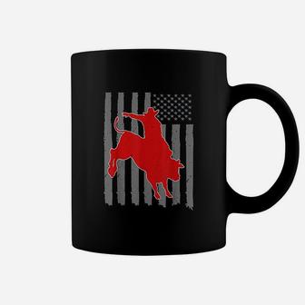 Vintage American Flag Bucking Bull Riding Coffee Mug - Seseable