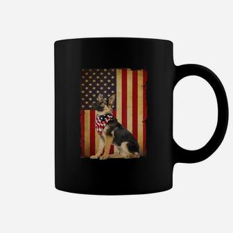 Vintage German Shepherd Dog 4th Of July American Flag Shirt Coffee Mug - Seseable