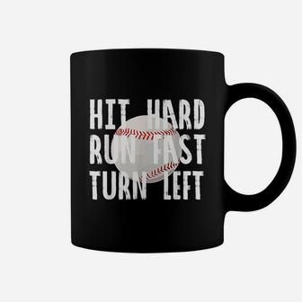 Vintage Hit Hard Run Fast Turn Left Baseball Funny Sport Coffee Mug - Seseable
