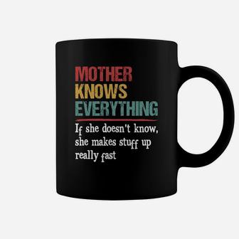 Vintage Mother Knows Everything Quote Black Coffee Mug - Seseable
