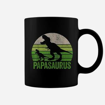 Vintage Papasaurus Dad Apparel Funny Papa Two Dinosaurs Coffee Mug - Seseable