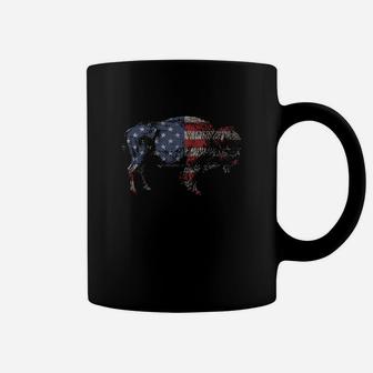 Vintage Retro Bison American Flag Coffee Mug - Seseable